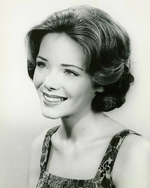 Young woman smiling, (B&W), (Portrait)