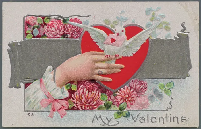 Framed Print : Young Woman's Hand Embracing Dove Carrying Valentine Greeting Framed Print : Young Woman's Hand Embracing Dove Carrying Valentine Greeting
