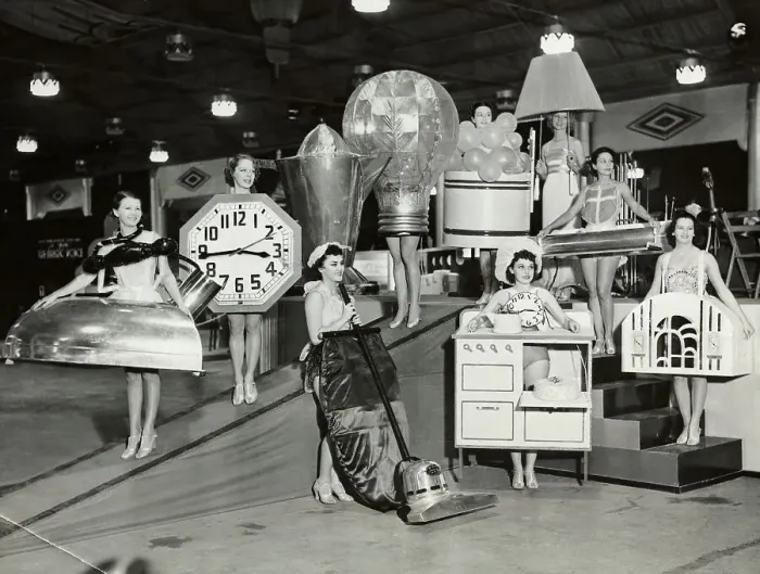 Framed Print : Young Women Dressed in Electrical Appliance Costumes Framed Print : Young Women Dressed in Electrical Appliance Costumes