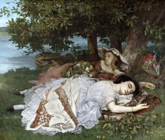Framed Print : Young Women Lying by the Seine in Summer in Paris, France, Painting by Jean Desire Gustave Courbet (10 June 1819-31 December 1877), Historic, digitally restored reproduction from a 19th century original Framed Print : Young Women Lying by the Seine in Summer in Paris, France, Painting by Jean Desire Gustave Courbet (10 June 1819-31 December 1877), Historic, digitally restored reproduction from a 19th century original