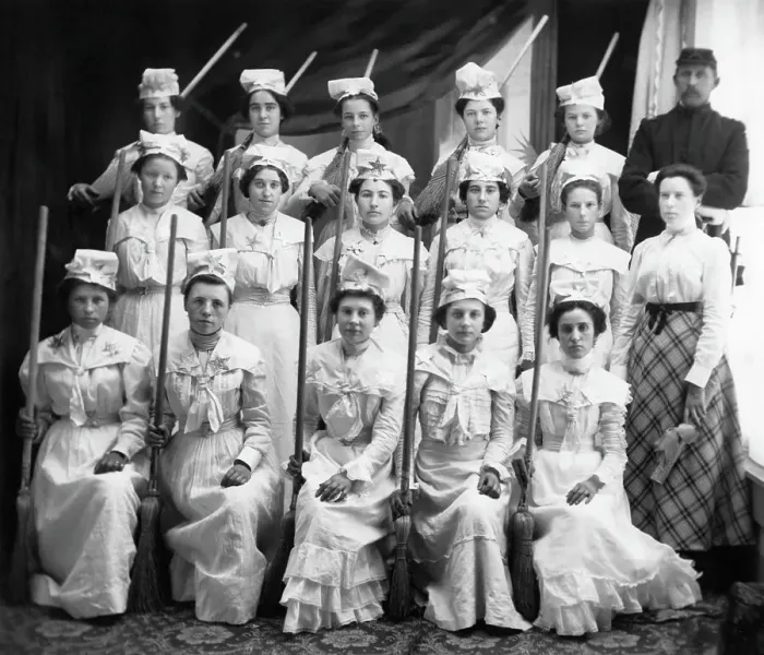 Framed Print : Young Women in Patriotic Broom Brigade Framed Print : Young Women in Patriotic Broom Brigade