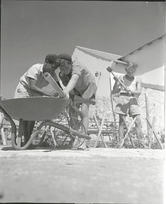 Framed Print : Youngsters Constructing a Fence Framed Print : Youngsters Constructing a Fence