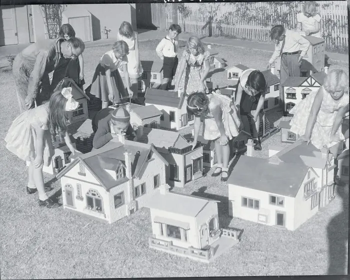 Framed Print : Youngsters and Lewis J. Cadieux with Doll Houses Framed Print : Youngsters and Lewis J. Cadieux with Doll Houses