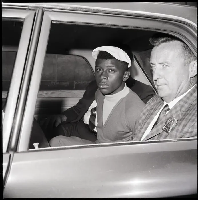 Framed Print : Youth in Police Car with Detective Framed Print : Youth in Police Car with Detective