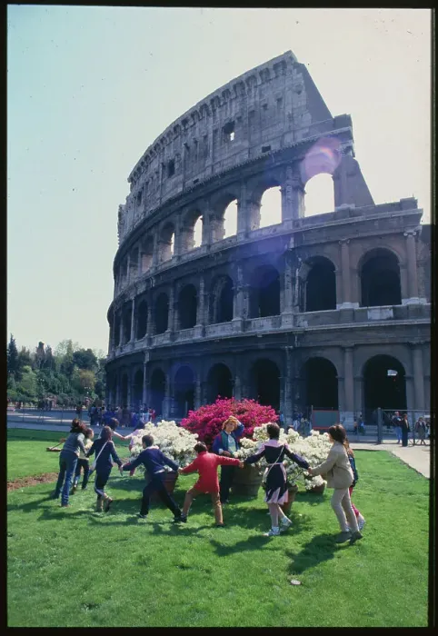 Framed Print : Youths Dancing in Front of Colosseum Framed Print : Youths Dancing in Front of Colosseum