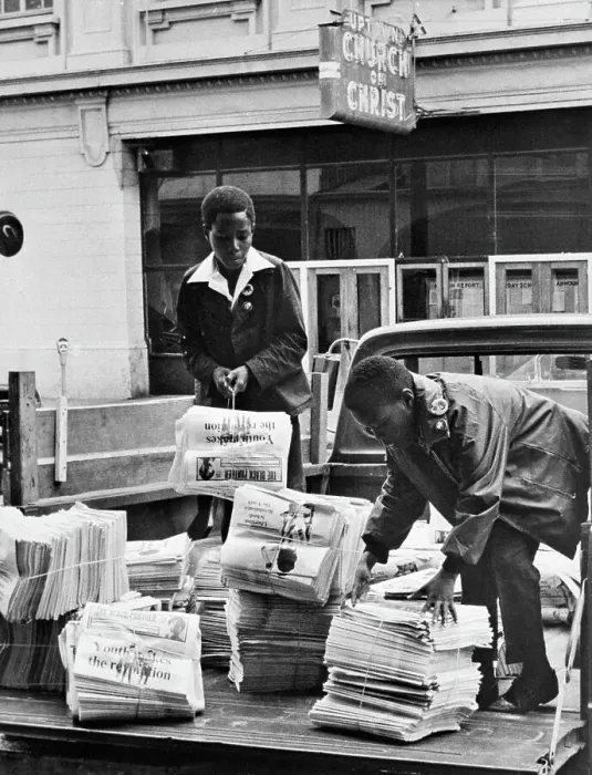 Framed Print : Youths Loading Trucks with Black Panther Newspapers Framed Print : Youths Loading Trucks with Black Panther Newspapers