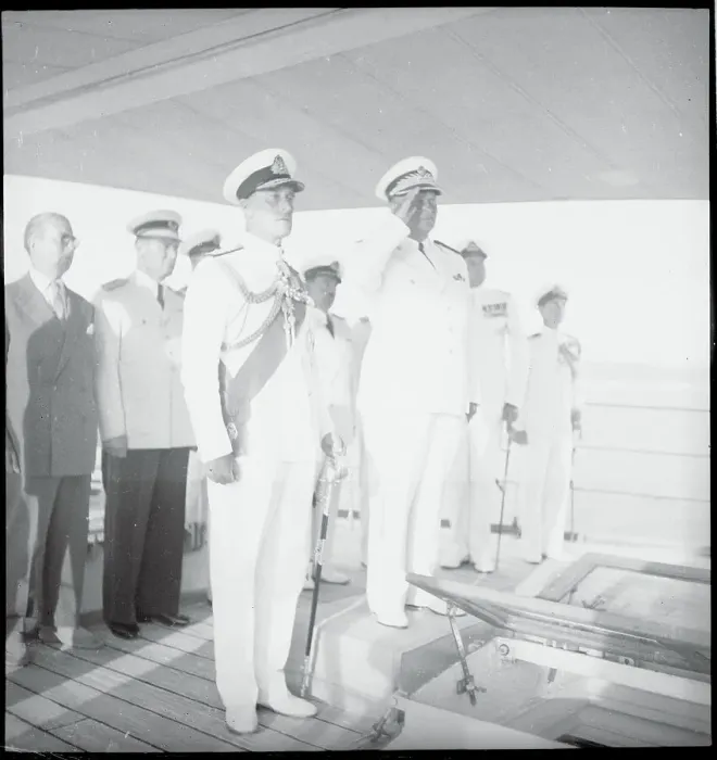 Framed Print : Yugoslav Leader Marshal Tito and Louis Mountbatten on Ship Deck Framed Print : Yugoslav Leader Marshal Tito and Louis Mountbatten on Ship Deck