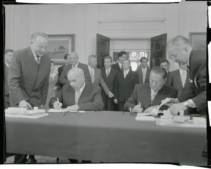 Framed Print : Yugoslavian Leaders in Conference During Treaty Agreement Framed Print : Yugoslavian Leaders in Conference During Treaty Agreement