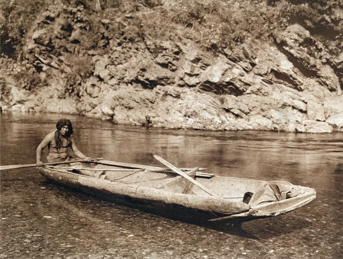 Framed Print : A Yurok In His Dugout Canoe Framed Print : A Yurok In His Dugout Canoe