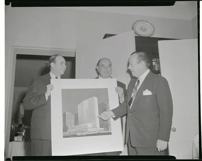 Framed Print : Zeckendorfs and Mayor Robert Wagner Discussing Building Plans Framed Print : Zeckendorfs and Mayor Robert Wagner Discussing Building Plans