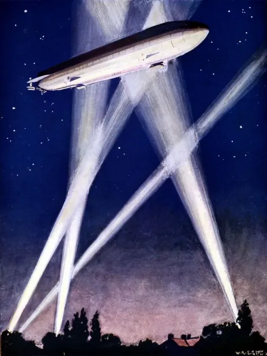 Framed Print : Zeppelin and searchlights Framed Print : Zeppelin and searchlights