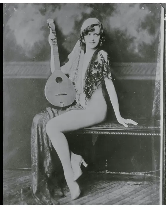 Framed Print : Ziegfield Dancer Madelyn Janice Courter Posing with Stringed Instrument Framed Print : Ziegfield Dancer Madelyn Janice Courter Posing with Stringed Instrument