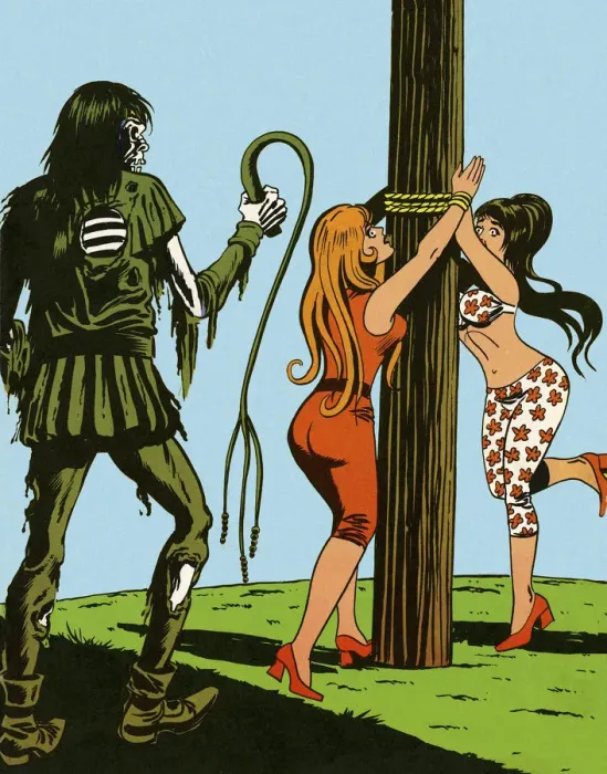 Framed Print : Zombie About to Whip Female Prisoners Framed Print : Zombie About to Whip Female Prisoners