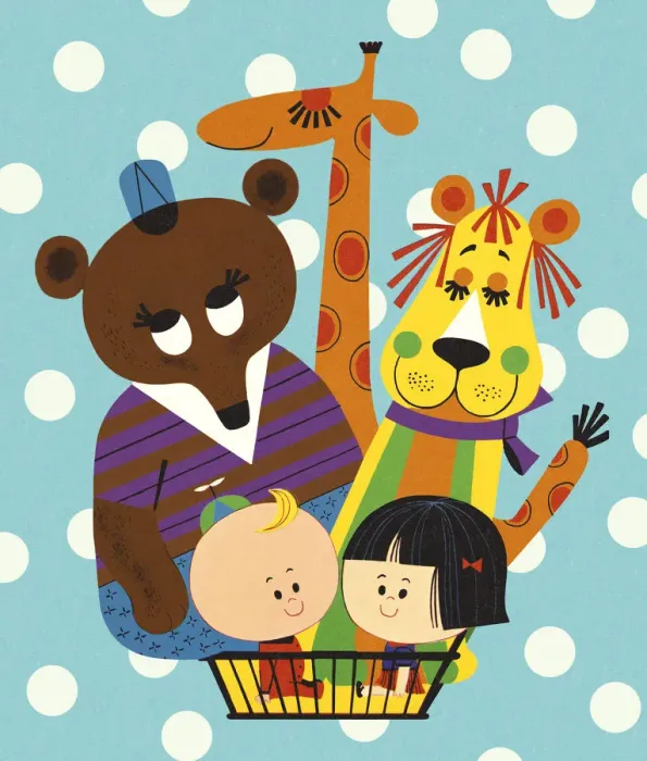 Framed Print : Three Zoo Animals and Two Children Framed Print : Three Zoo Animals and Two Children