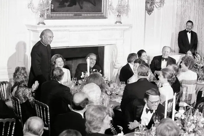 Framed Print : Zulfikar Bhutto Makes President Ford Laugh Framed Print : Zulfikar Bhutto Makes President Ford Laugh