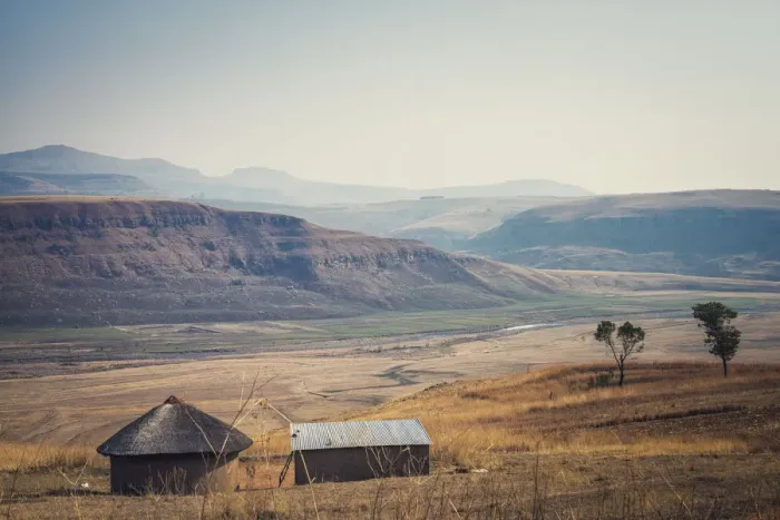 Framed Print : The zulu villages in Drakensberg land, near Cathedral Peak