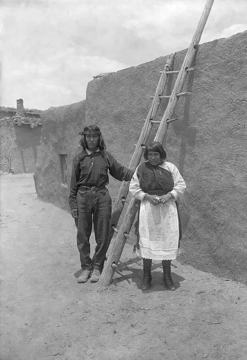 Framed Print : Zuni Couple in Front of Adobe Home Framed Print : Zuni Couple in Front of Adobe Home