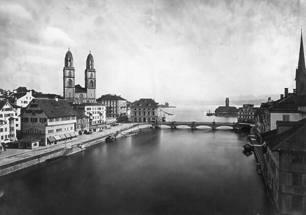 Zurich. circa 1900: Bridge over the river in Zurich