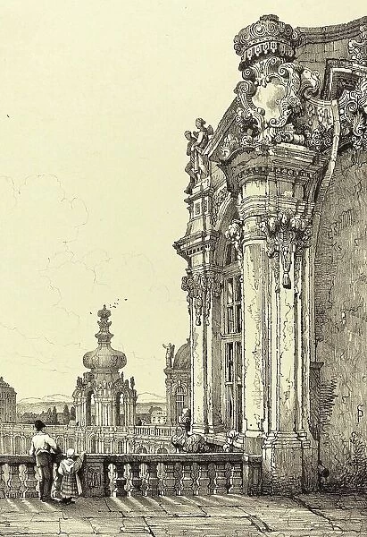 The Zwinger in Dresden, Saxony, c. 1840, Germany, Historical, digitally restored reproduction from an 18th or 19th century original