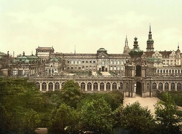 The Zwinger and the Old Town of Dresden, Saxony, Germany, Historical, digitally restored reproduction of a photochromic print from the 1890s