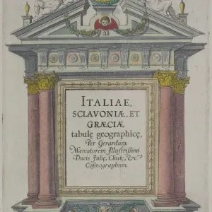 16th Century Antique Atlas Print with Eagle and Cherubs
