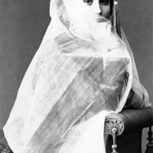 Vintage Black and White Print of a Young Woman Covering Her Face Vintage Black and White Print of a Young Woman Covering Her Face