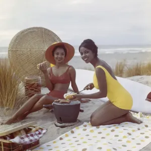 Colour Photography Print of Two Young Women at a Beach Barbecue Colour Photography Print of Two Young Women at a Beach Barbecue