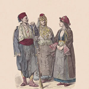 19th century, Turkish costumes, hand-colored wood engraving, published ca. 1880