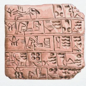 3000 BC Cuneiform writing on clay slab, front view