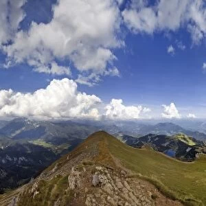 360A view from Rofanspitze Mountain with bizarre clouds in the sky over the Rofan Mountains, Achensee, Tyrol, Austria, Europe