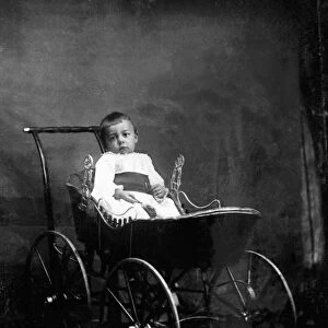 557, 6-12 months, archival, attire, baby, black & white, black and white, buggy, carriage