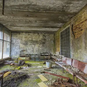 Eerie Reception Hall Print of Pripyat City Hospital Eerie Reception Hall Print of Pripyat City Hospital