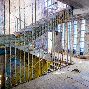 Abandoned school stairway in the Chernobyl Exclusion Zone, Pripyat, Ukraine