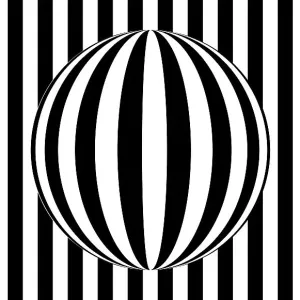 Abstract Op Art Print: Refracted Sphere on Black and White Stripes Abstract Op Art Print: Refracted Sphere on Black and White Stripes