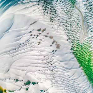 Abstract sand patterns at low tide as seen from above, Borth-y-Gest, Wales, United