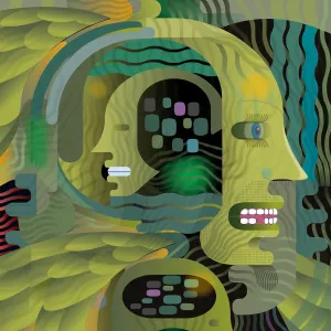 Abstract Thinking Digital Head Print in Monochromatic Green Abstract Thinking Digital Head Print in Monochromatic Green