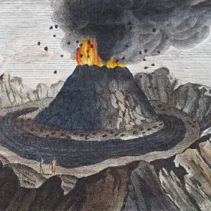 Active volcano Vesuvius, hand-coloured copperplate engraving from Friedrich Justin Active volcano Vesuvius, hand-coloured copperplate engraving from Friedrich Justin