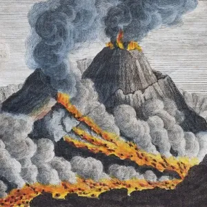 Active volcano Vesuvius, hand-coloured copperplate engraving from Friedrich Justin