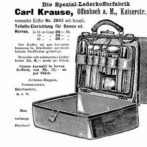 Advertisement of the leather suitcase factory Carl Krause, 1887, Germany, Historic, digitally restored reproduction of an original from the 19th century, exact original date unknown