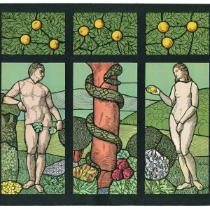 Adam and Eve with snake in paradise Art nouveau illustration Adam and Eve with snake in paradise Art nouveau illustration