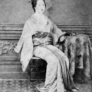 adult, archival, art, asian, black & white, brunette, chair, circa, copy space, culture