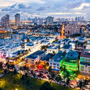 Aerial of Art Deco district and Miami downtown, Florida