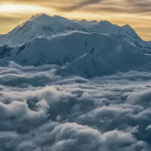 Aerial image of the Saint Elias mountains in Kluane National Park and Reserve. This is Mount Logan, the largest mountain in Canada