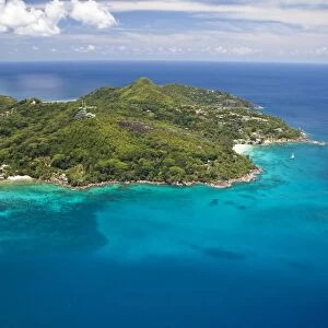 Aerial view of the bay of Anse aux Poules Bleues, Anse Aux Poules Bleues, Sud-Mahe, Mahe, Seychelles