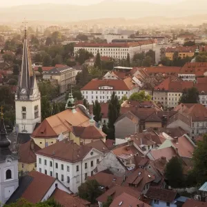 Aerial View Church Rooftops Print