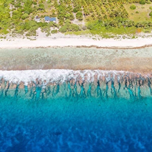 Aerial view of coastline of Bora Bora island