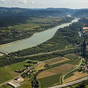 Aerial view, Danube, Melk, Wachau, Lower Austria, Austria