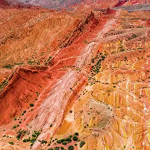 Aerial view of desert landscape in Fairy Tale Canyon (Skazka Canyon), Kyrgyzstan