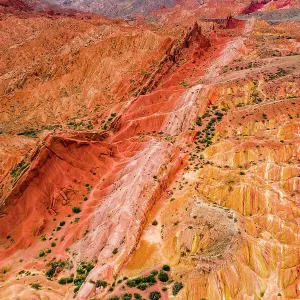 Aerial view of desert landscape in Fairy Tale Canyon (Skazka Canyon), Kyrgyzstan Aerial view of desert landscape in Fairy Tale Canyon (Skazka Canyon), Kyrgyzstan