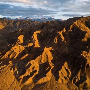 Aerial view of desert landscape in Kyrgyzstan at sunset Aerial view of desert landscape in Kyrgyzstan at sunset